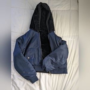 Black and blue reversible winter jacket